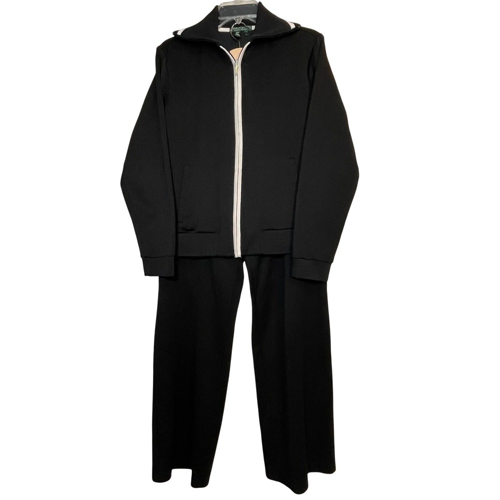 Lauren Active Tracksuit Women Large Black Full Zip Funnel Neck Straight Leg Set
